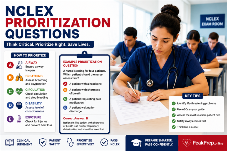 NCLEX prioritization questions for nursing students.